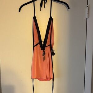 Donatella Vibrant Orange Top with Black Crystal Accents